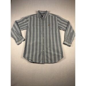 Carhartt Relaxed Fit Green Black Plaid Cotton Button Up Long Sleeve Shirt Sz M